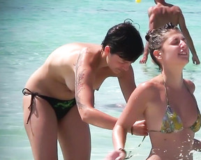 Busty MILF with short hair decides to practice some nudism today